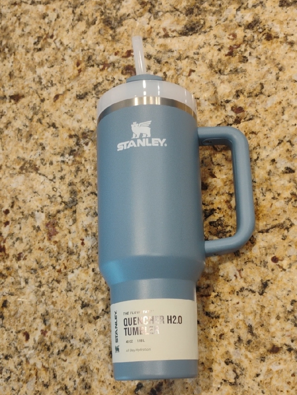 Stanley Blue Travel Tumbler with Handle and Straw